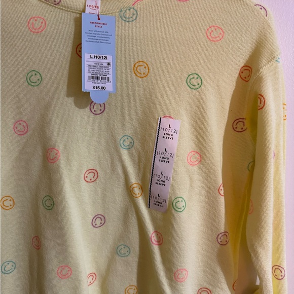 Cat & Jack Kids Long Sleeve Tee - Light Yellow with Colorful Smiley Faces - Picture 2 of 2